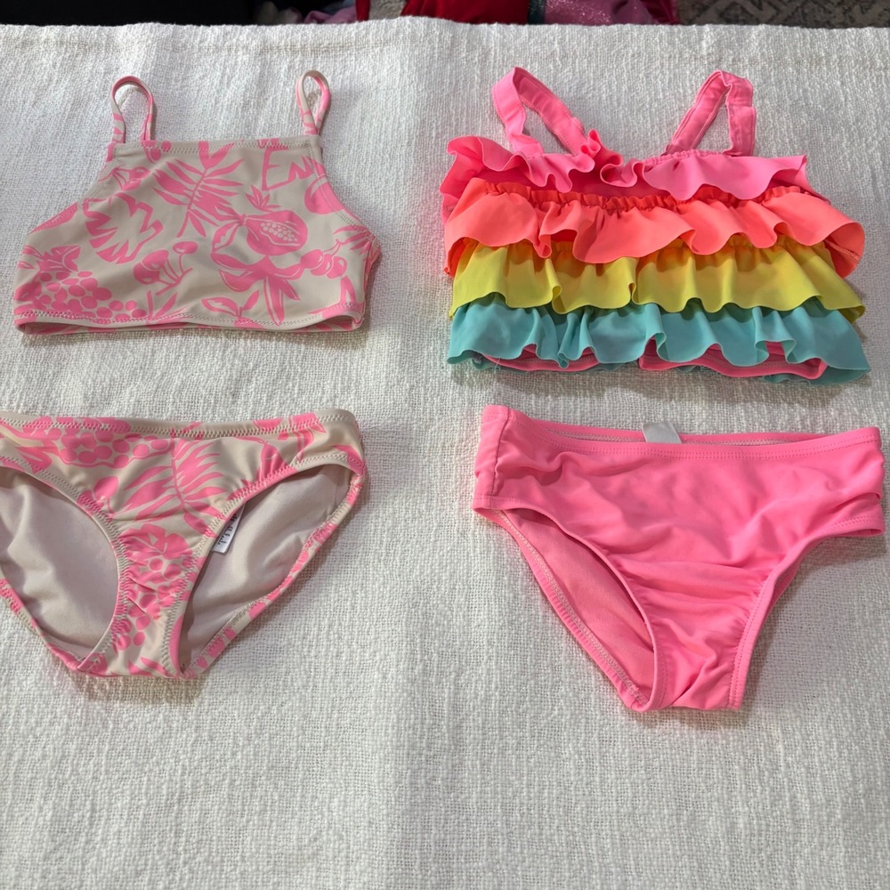 Gap Kids Girls Bikini Swimsuit Bundle Tropical Floral Rainbow Ruffle 2 Sets 5T